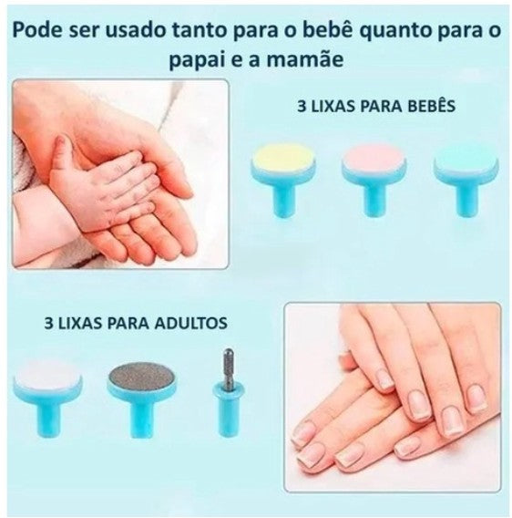 Cortador Aparador Lixador De Unha Bebê Criança Infantil Elétrico C/6 Refis - Nev
