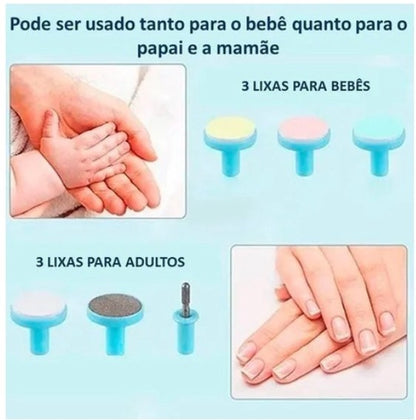 Cortador Aparador Lixador De Unha Bebê Criança Infantil Elétrico C/6 Refis - Nev